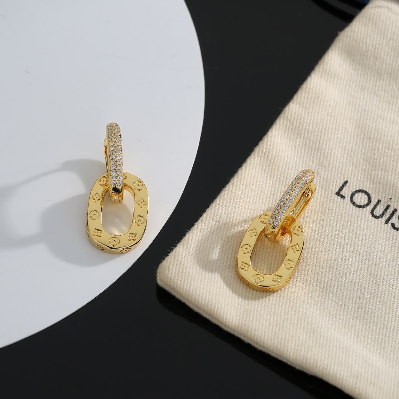 Louis Vuitton Gold Tone Earrings with Diamond Accents